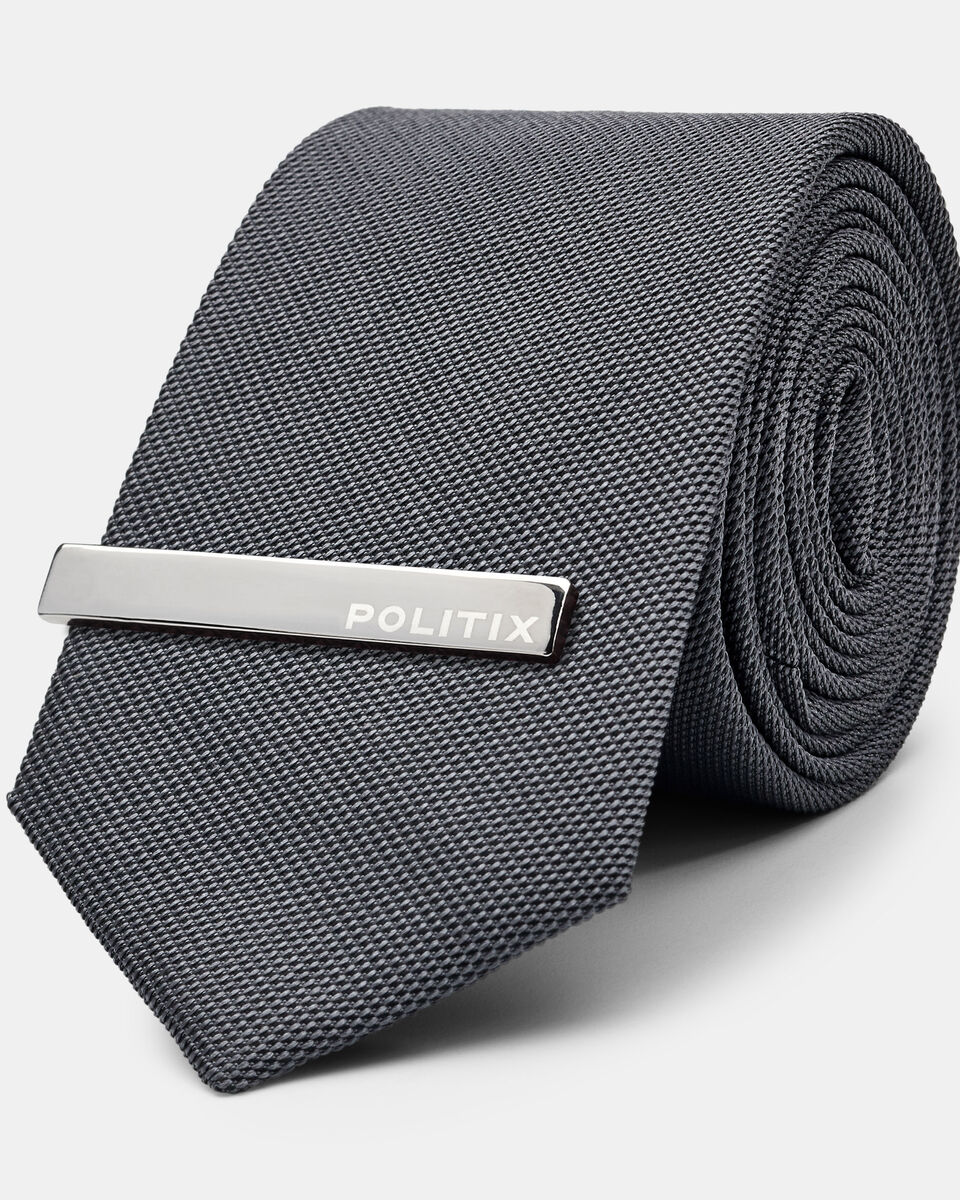 Elia Slim Self Textured Silk Tie, Grey, hi-res